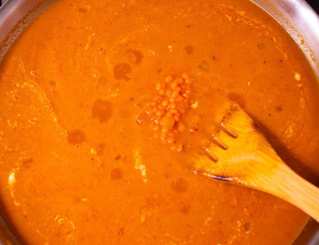 making easy red lentil dahl