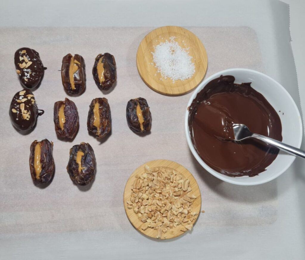 dates with peanut butter and chocolate in making