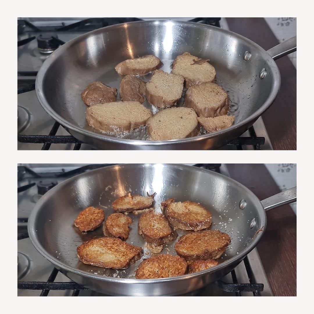 savory seitan with wine sauce preparing