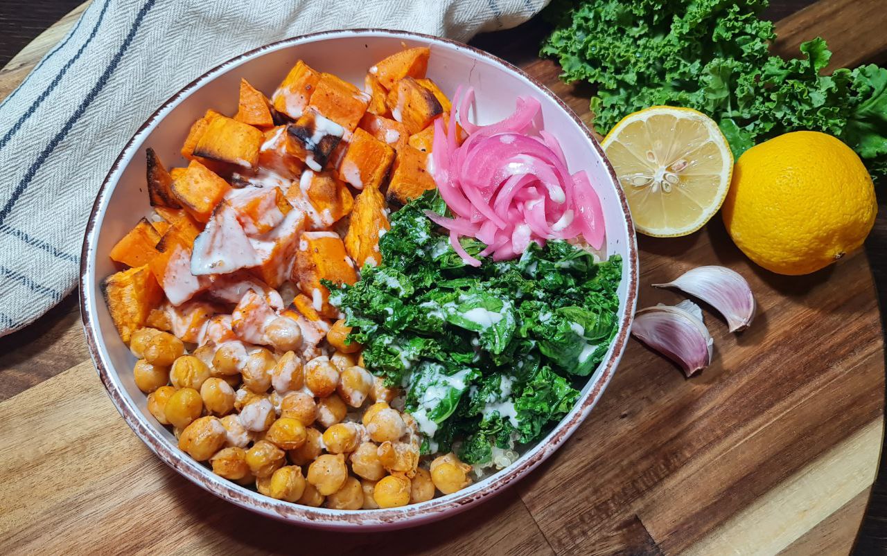 a bowl of food on a table