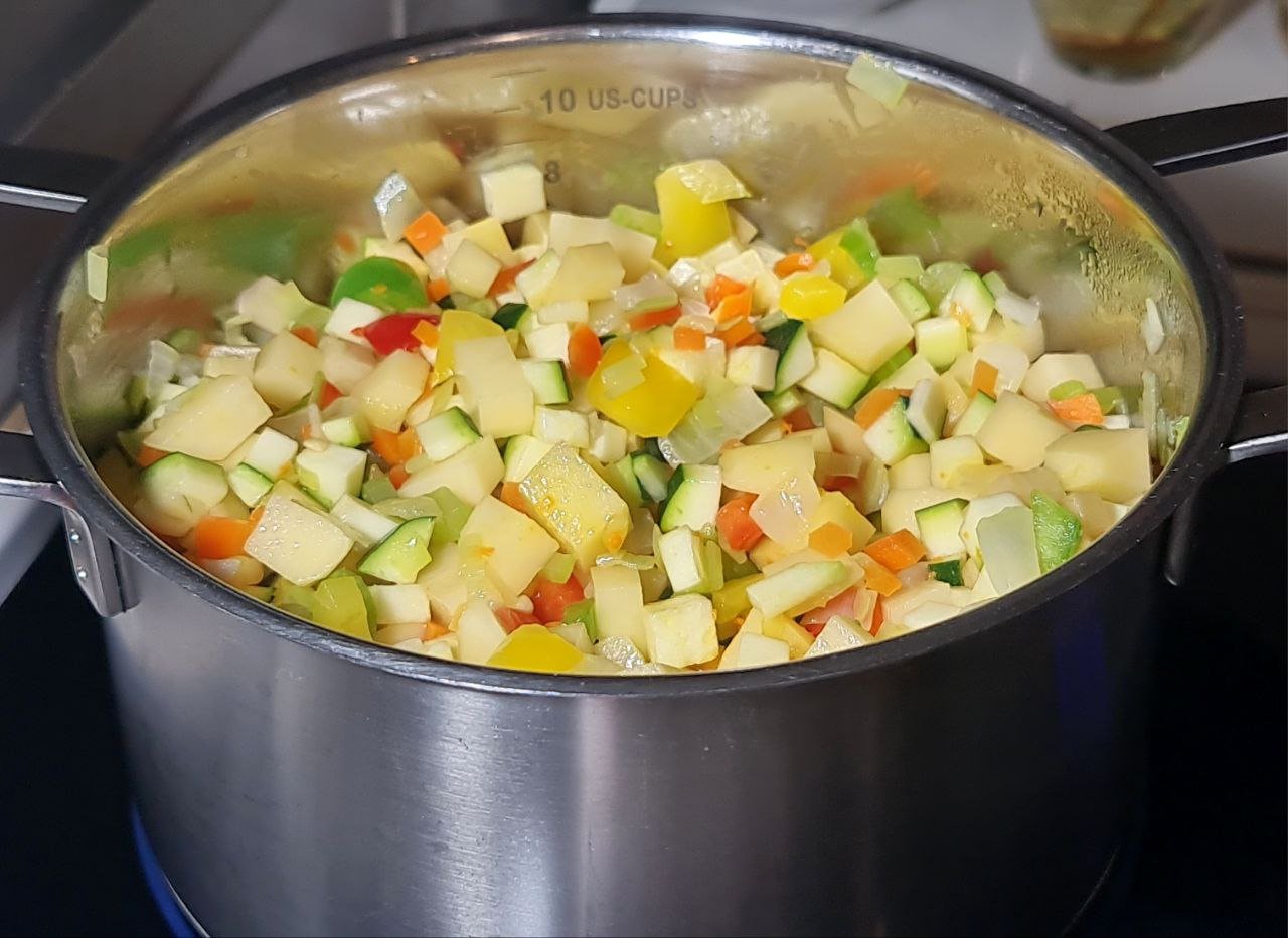 a pot of food on a stove