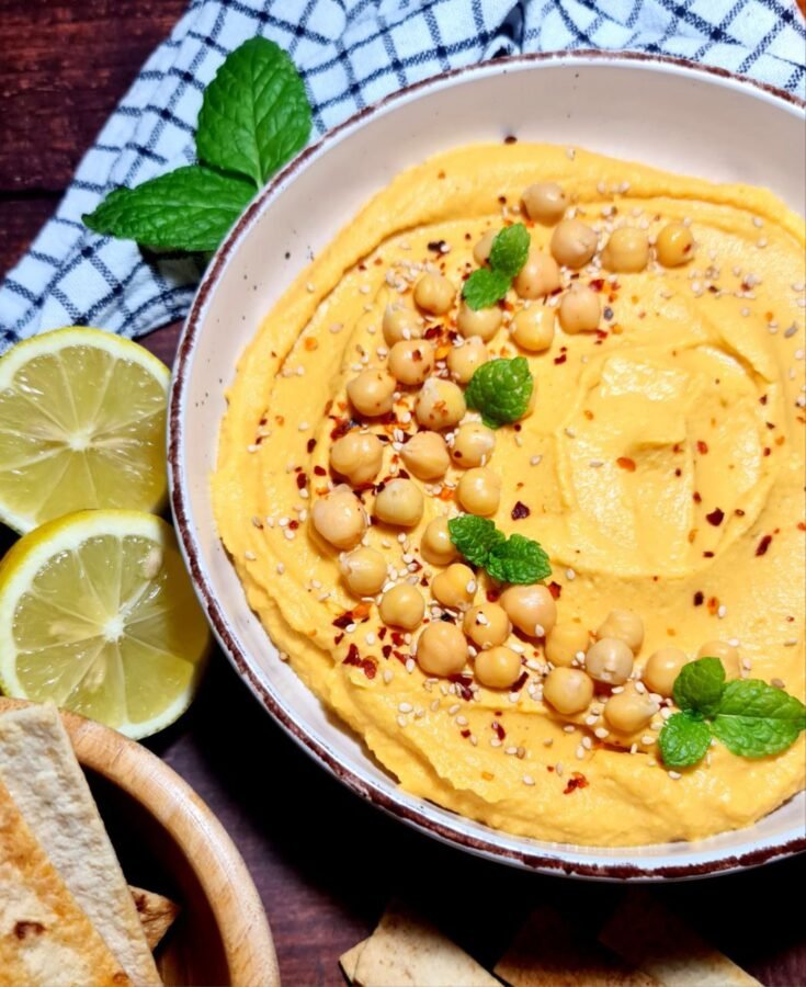 pumpkin hummus serving