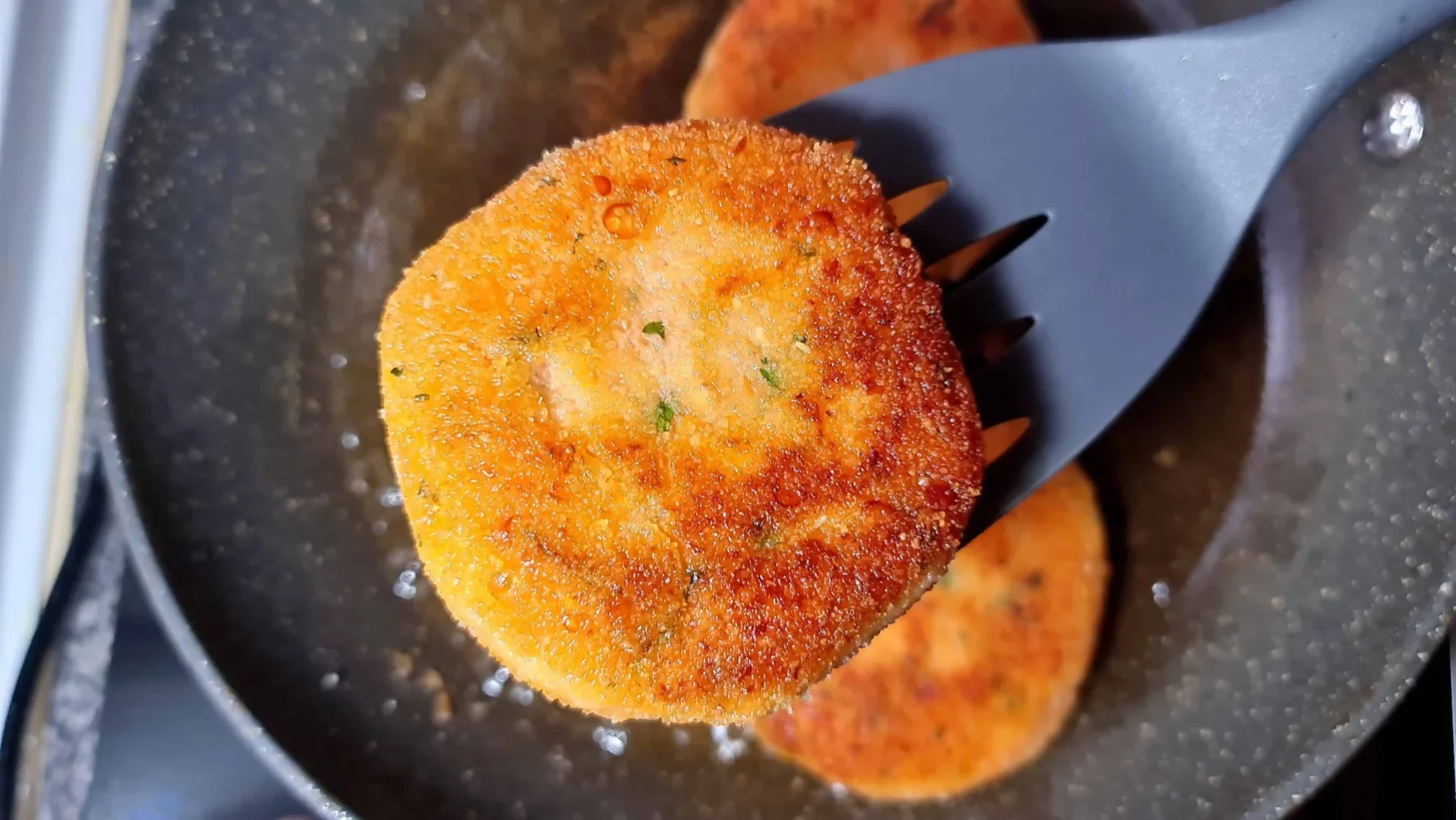 Vegan Red Lentil Sweet Potato Patties Frying