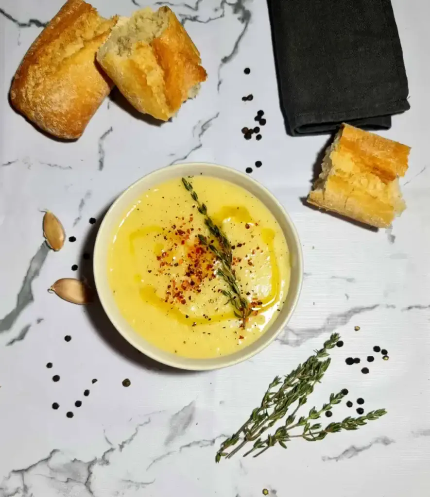 potato and parsnip soup with rustic bread