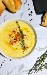 silky potato parsnip soup with thyme chili flakes