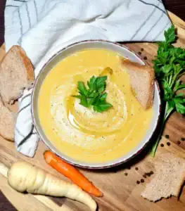 irish vegetable soup bowl top view