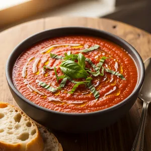 Soul-Warming Roasted Tomato Soup Recipe to Try - Step 4: Hero shot of the final roasted tomato soup in a ru