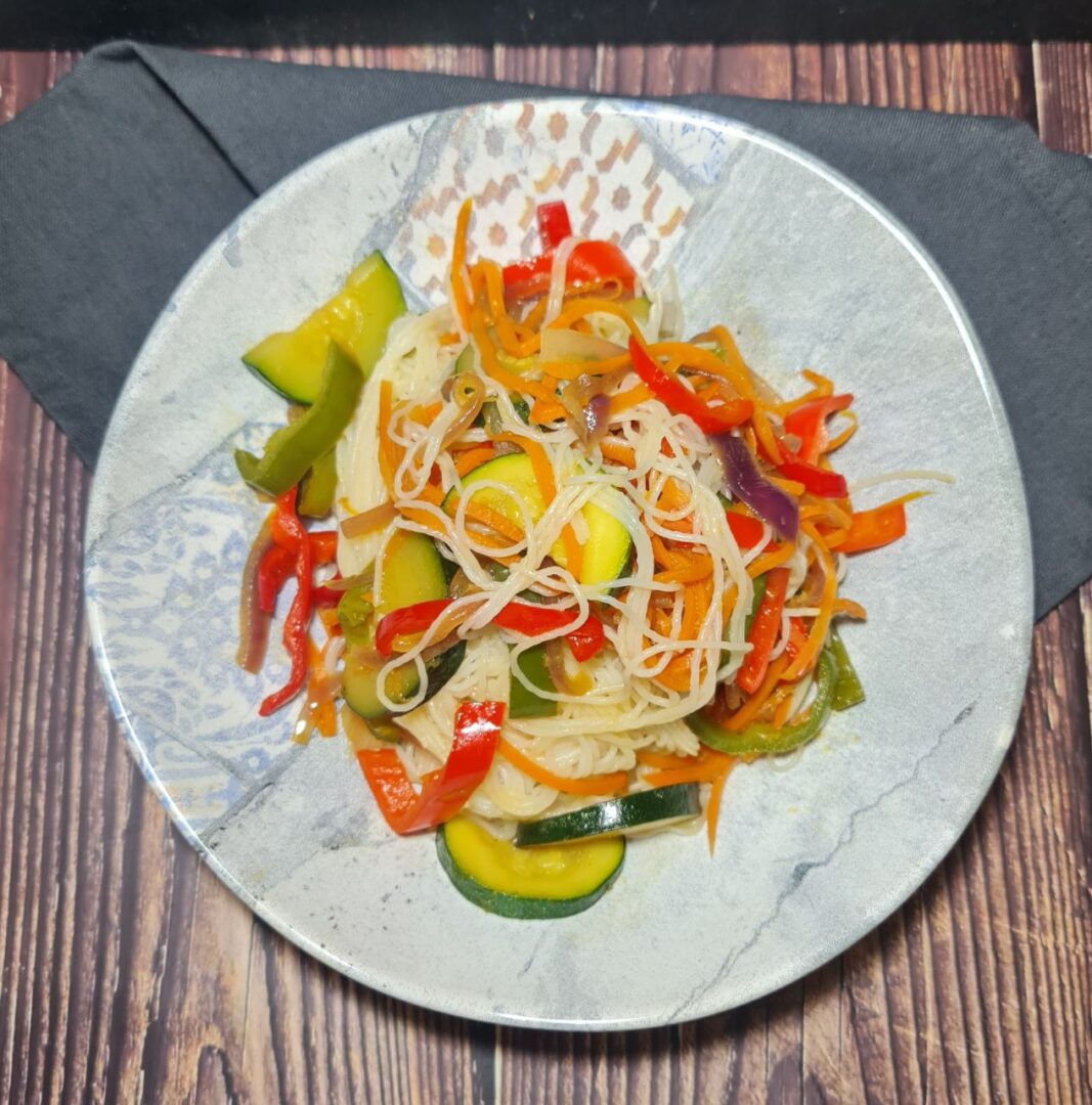 rice noodles with vegetables serving